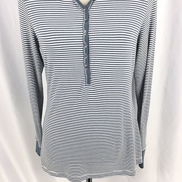 Aventura Hoodie Top Womens Medium Slate Blue Striped Jersey Knit Henley Bamboo - Picture 6 of 10
